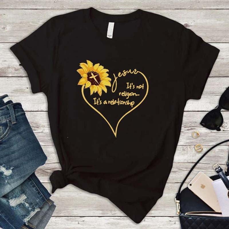 Sunflower "Its Not Religion Its A Relationship" T Shirt l Women