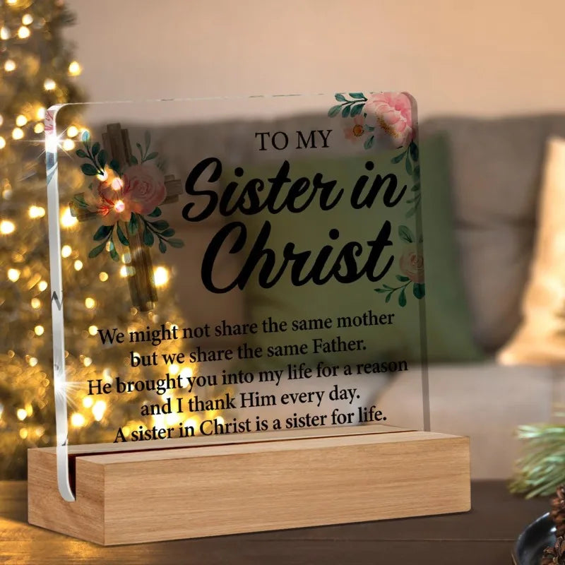 Christian Sister Gift - 'Sister in Christ' Inspirational Acrylic Desk Sign with Elegant Design, Faith-Based Home Decor for Women