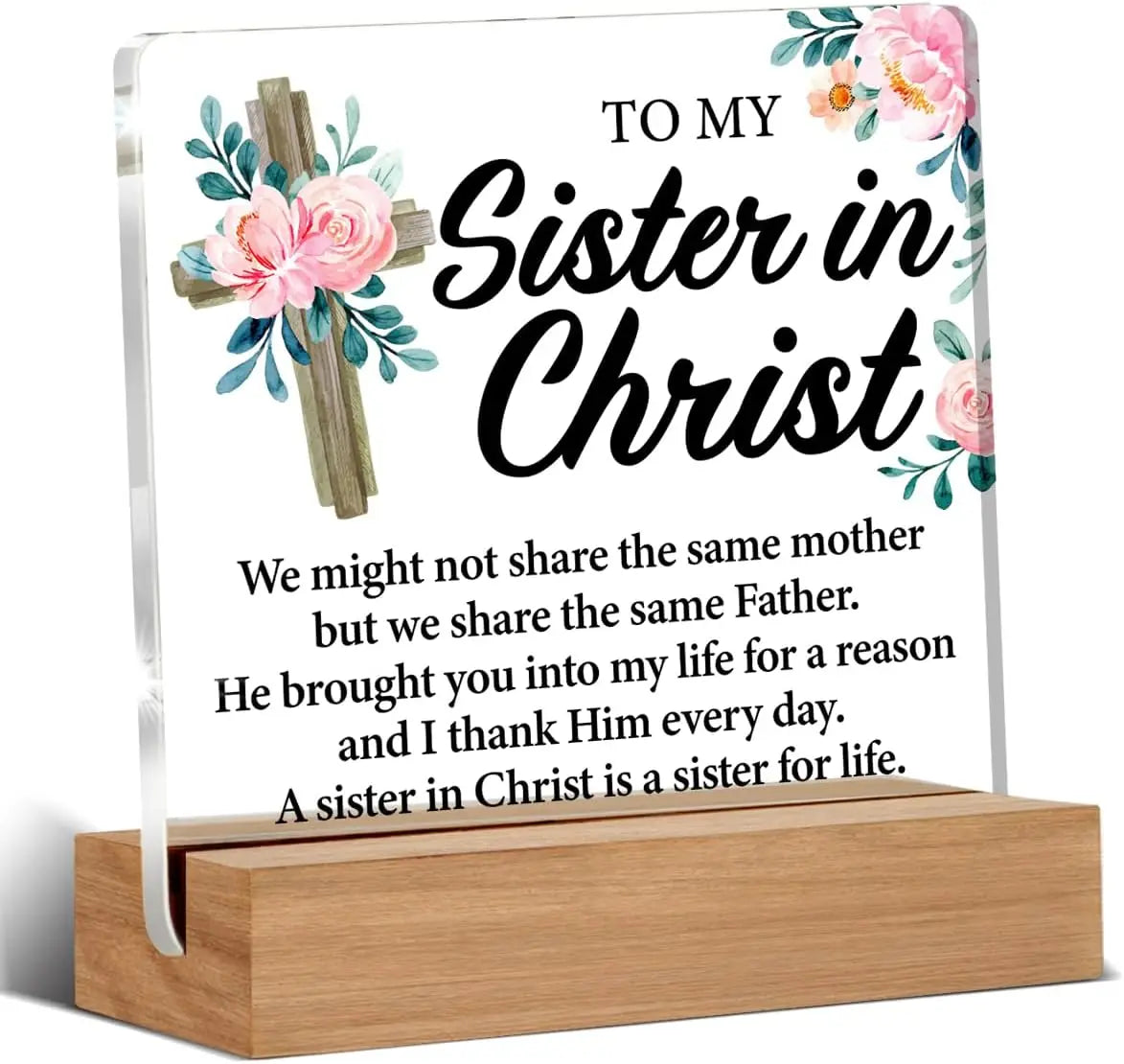 Christian Sister Gift - 'Sister in Christ' Inspirational Acrylic Desk Sign with Elegant Design, Faith-Based Home Decor for Women