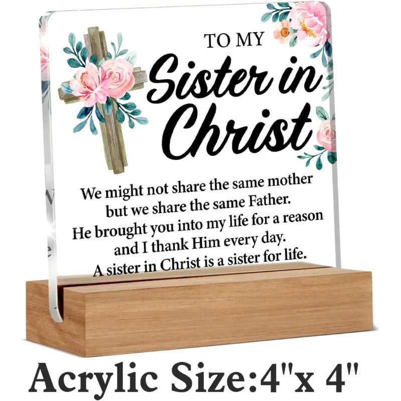 Christian Sister Gift - 'Sister in Christ' Inspirational Acrylic Desk Sign with Elegant Design, Faith-Based Home Decor for Women