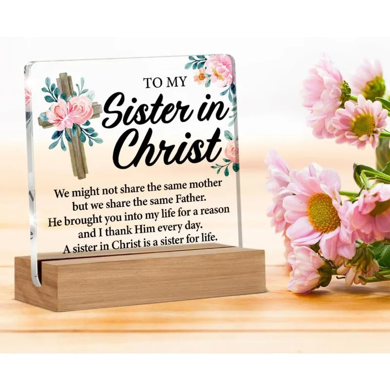 Christian Sister Gift - 'Sister in Christ' Inspirational Acrylic Desk Sign with Elegant Design, Faith-Based Home Decor for Women
