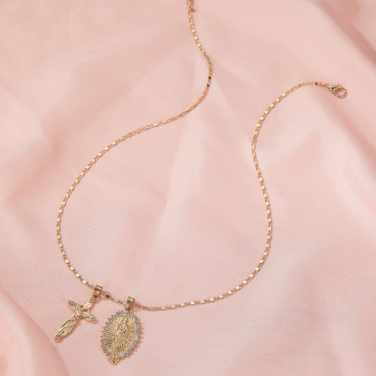 Catholic Crucifix Christian Cross Necklace  Virgin Mary