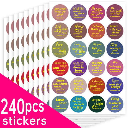 240 Pcs Jesus Faith Stickers 12 Styles Bible Verse Gold Foil Stickers Christian Christmas Religious Inspirational Scripture